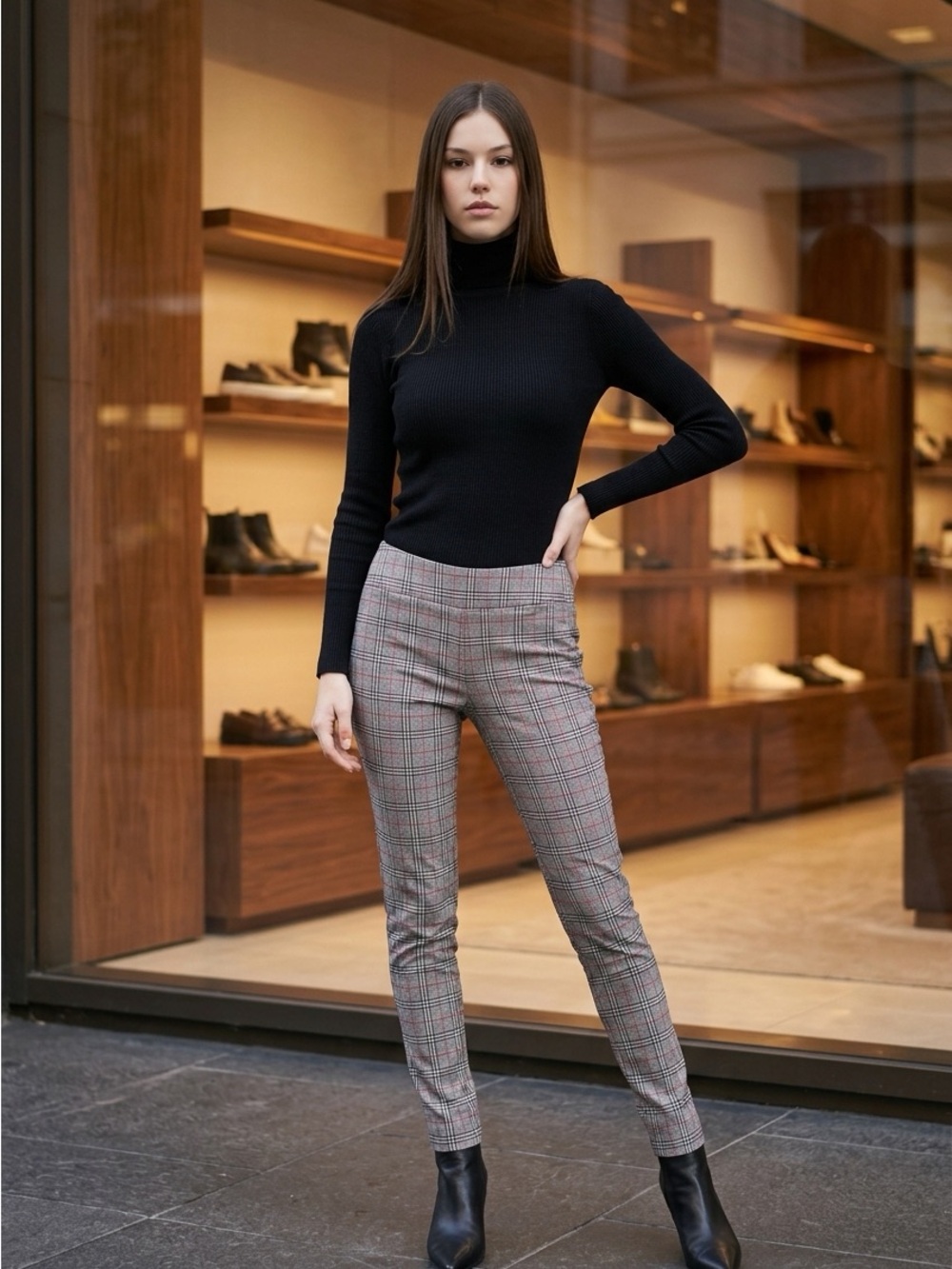 Jones New York Black Plaid Slim Ponte Pants